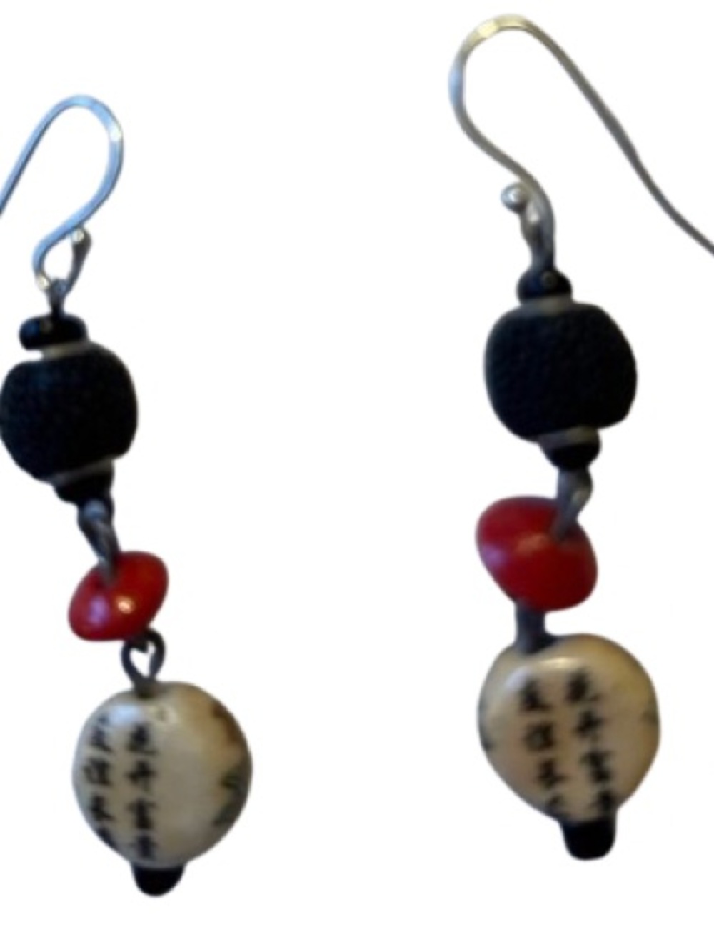 Handmade Black and Red Beaded Dangle Earrings